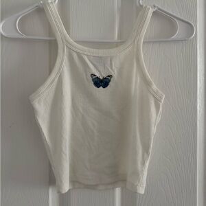 Princess Polly White Crop Top with Blue Butterfly